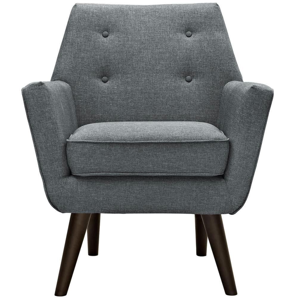 Mid-Century Modern Gray Upholstered Accent Chair with Wood Legs