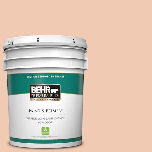 BEHR PREMIUM PLUS 5 gal. #240E-2 Peach Bud Semi-Gloss Enamel Low Odor Interior Paint & Primer