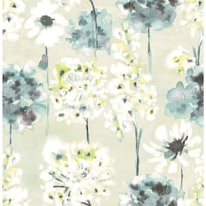 Marilla Aquamarine Watercolor Floral Paper Strippable Roll (Covers 56.4 sq. ft.)