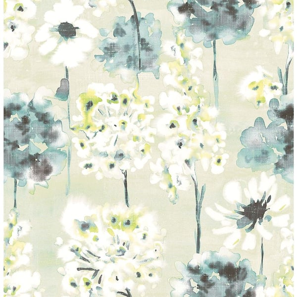 A-Street Prints Marilla Aquamarine Watercolor Floral Aquamarine Wallpaper Sample