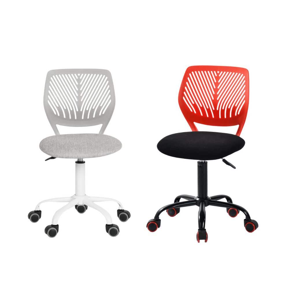 Carnat Kids Desk Chair (Set of 2), Adjustable Swivel Chair w/ Cushioned Seat and Lumbar Support, Red and Grey, for Study