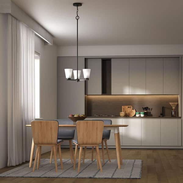 Progress Lighting Tanner Collection 3-Light Matte Black Transitional Chandelier