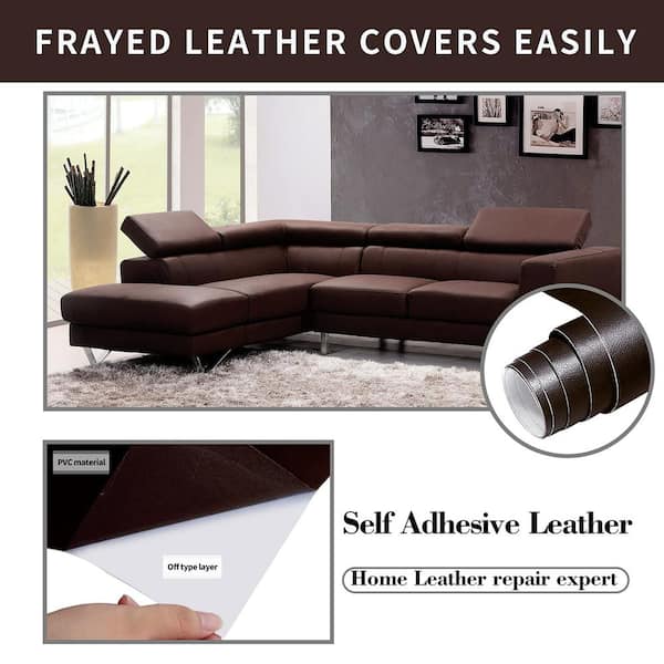 Angel Sar 17 in. x 79 in. Dark Brown Self Adhesive Leather Repair Patch for Couches Furniture Car Seats Cabinets and Wall DBCG9396 The Home Depot