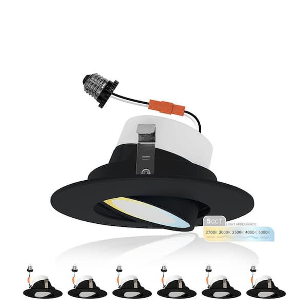 4 in. LED Black Adjustable Retrofit Recessed Housing 5 CCT 2700K to 5000K IC Rated Remodel Dimmable E26 Connect (6-Pack)