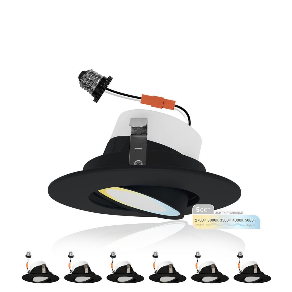 4 in. LED Black Adjustable Retrofit Recessed Housing 5 CCT 2700K to 5000K IC Rated Remodel Dimmable E26 Connect (6-Pack) price history on PriceWatchPro