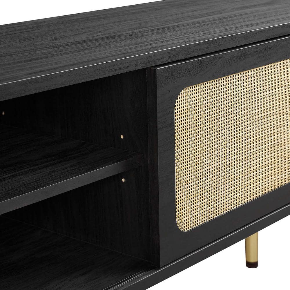 Cambria 47" Black Particleboard TV Stand with Rattan Weave