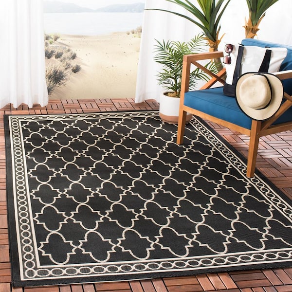 Shop Outdoor Border Geometric Rectangular 8x11 Rug Gray & Black, Outdoor  Rugs