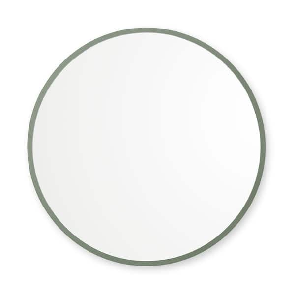 better bevel 18 in. W x 18 in. H Rubber Framed Round Bathroom Vanity Mirror in Sage Green