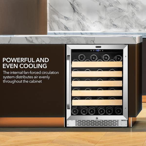 24 in. Single Zone 54 Bottles Undercounter Built-In Wine Cooler Refrigerator w/ Lock Stainless Steel LED
