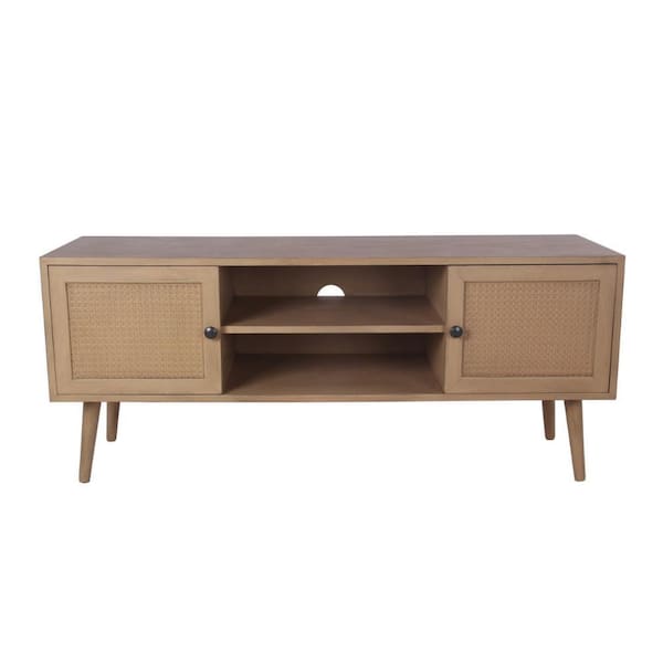 Benjara 48 in. Brown and Black Wood TV Stand Fits TVs 55 in. with 2-Cabinets