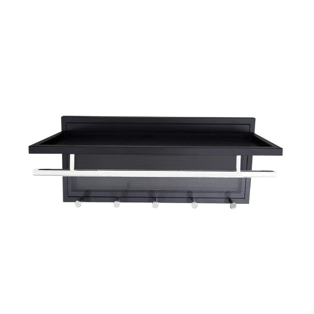 Black 29.53 in. Metal Decorative Wall Mounted Towel Shelf, Storage Rack wit