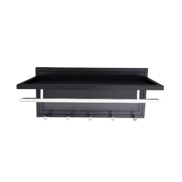 Unbranded Black 29.53 in. Metal Decorative Wall Mounted Towel Shelf, Storage Rack with 5-Hooks for Kitchen, Living Room, Balcony