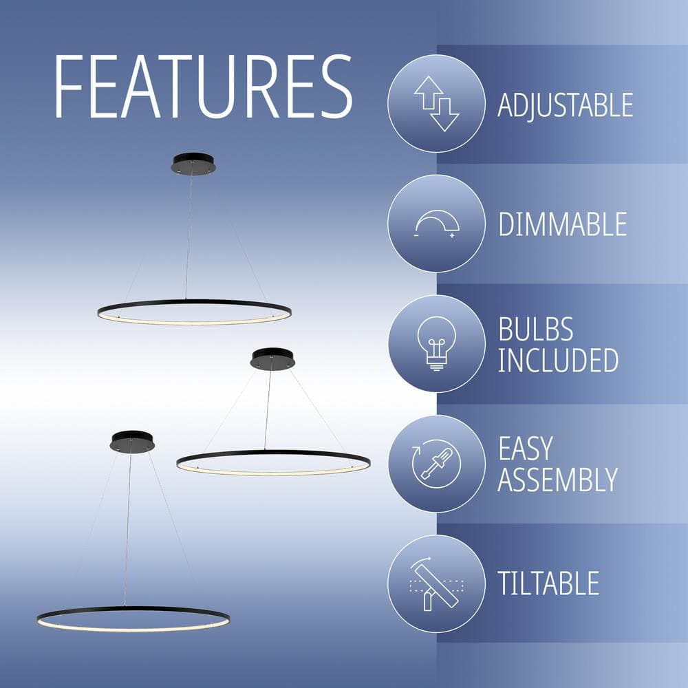 Circulo 74" Matte Black Minimalist Industrial LED Pendant