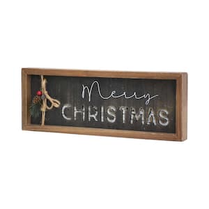 5.87 5 in. Brown Frame Black Background Wood Merry Christmas Tabletop Sign