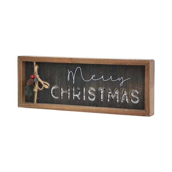 PARISLOFT 5.87 5 in. Brown Frame Black Background Wood Merry Christmas Tabletop Sign
