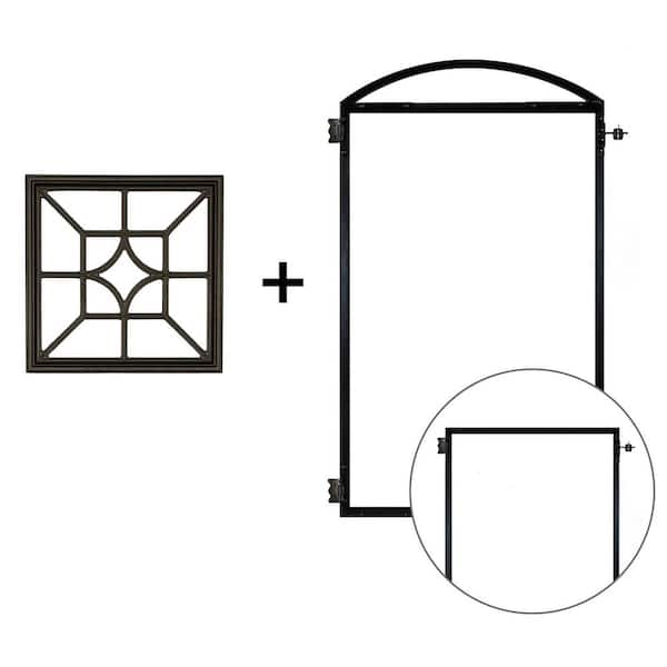NUVO IRON EZ Install 8-Standard Fence Board Arched Pro Gate Frame with One 15 in. x 15 in. Square Diamond Insert