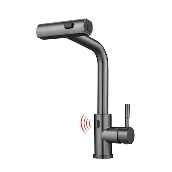 Stainless Steel Single Handle 14.5 in. Pull Out Sprayer Touchless Kitchen Faucet with 360° Swivel Spout in Gray