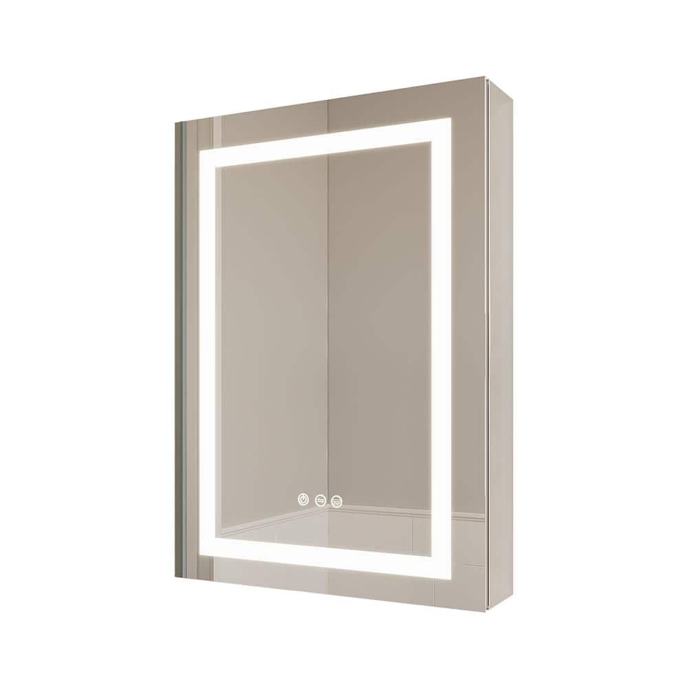 20 in. W x 26 in. H Rectangular Aluminum Recessed or Surface Mount Anti-Fog Dimmable Medicine Cabinet with Mirror Silver