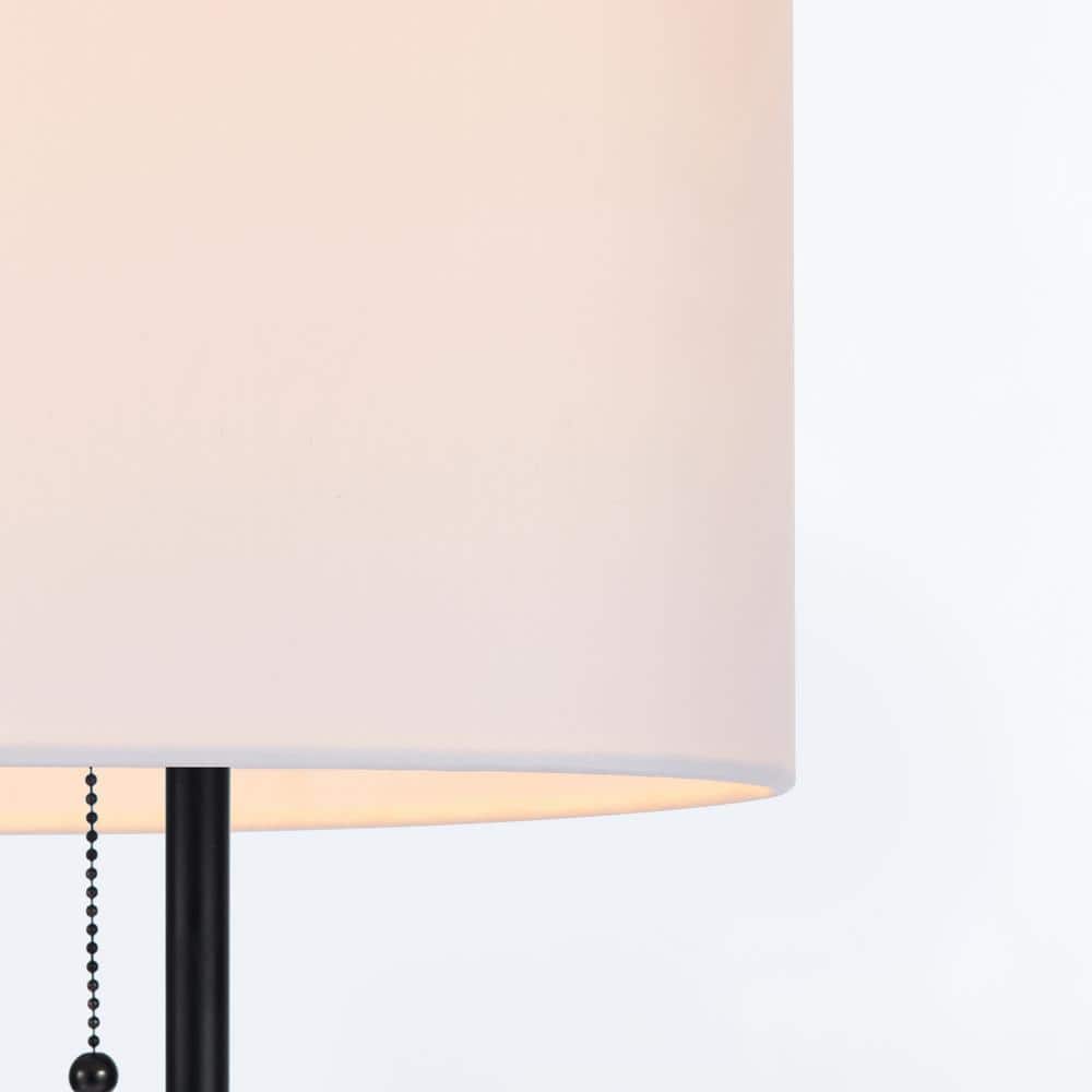 Adjustable Black Metal Floor Lamp with Beige Drum Shade