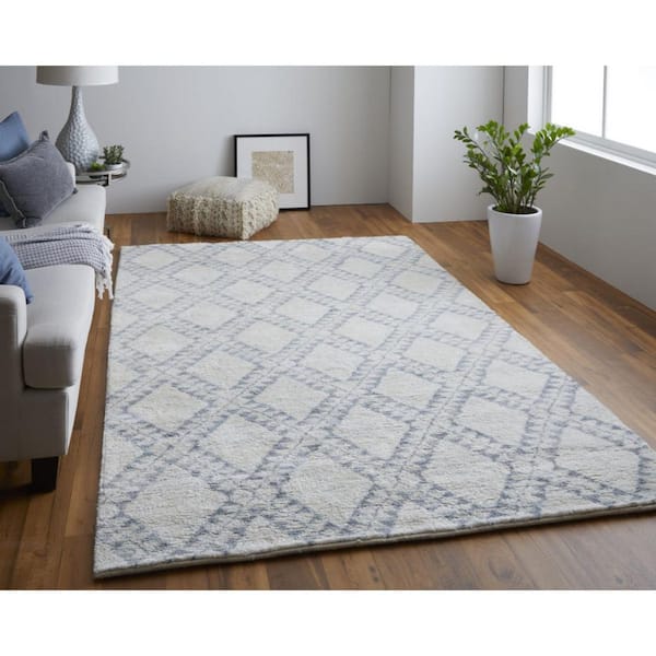 2 X 8 Gray, Ivory Geometric Runner Rug