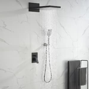 1-Spray 22 in. Dual Shower Head Wall Mounted Fixed and Handheld Shower Head 2.5 GPM in Matte Black