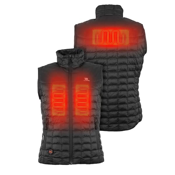 MOBILE WARMING Women's Large Black Backcountry Heated Vest with (1) 7.4-Volt Rechargeable Lithium Ion Battery and USB Charging Cable