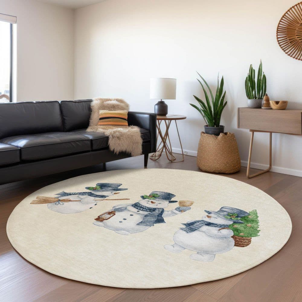Chantille Machine Washable Indoor/Outdoor Abstract ACN1826 Ivory 8 ft. x 8 ft. Round Rug price history on PriceWatchPro