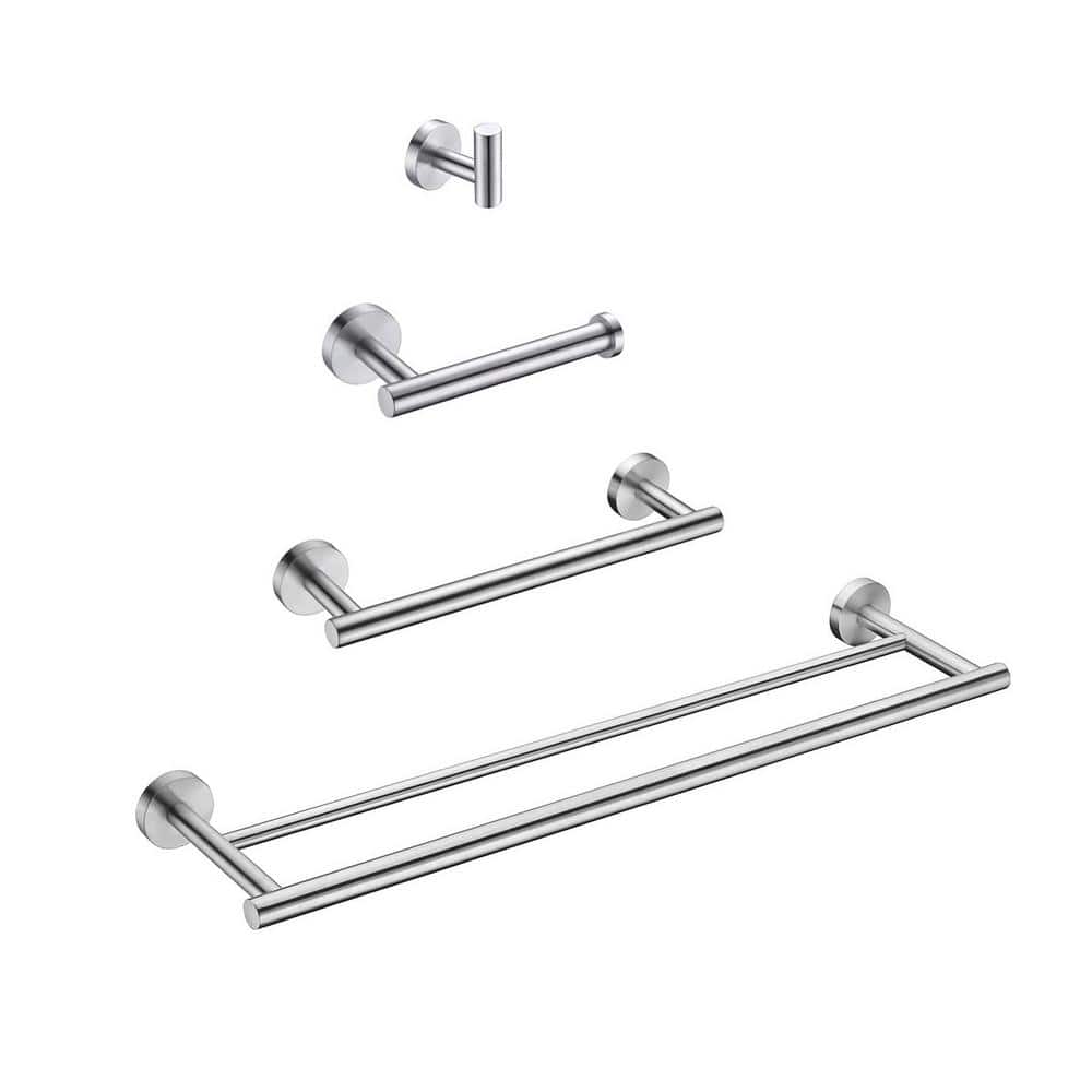 Brushed Nickel 4-Piece Stainless Steel Bathroom Hardware Set