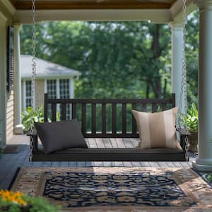 5 ft. Wood Patio Porch Swing Outdoor With Chains and Curved Bench, Black