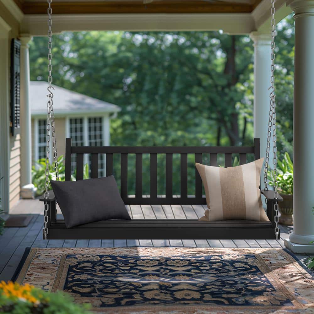 5 ft. Wood Patio Porch Swing Outdoor With Chains and Curved Bench, Black price history on PriceWatchPro