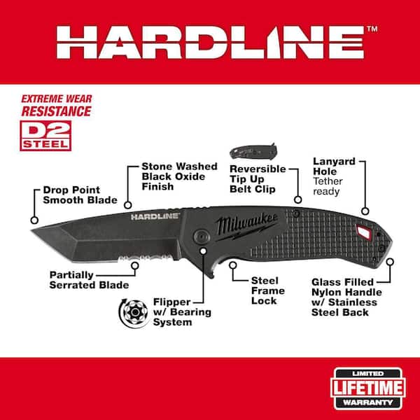 3.5 in. Hardline D2 Steel Smooth Blade Pocket Folding Knife with Compact Jobsite Knife Sharpener (2-Piece)