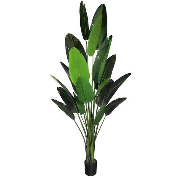LIVING LUXURY 8 .5 ft. Deluxe Artificial Travelers Palm Tree Tropical Plant in Black Pot