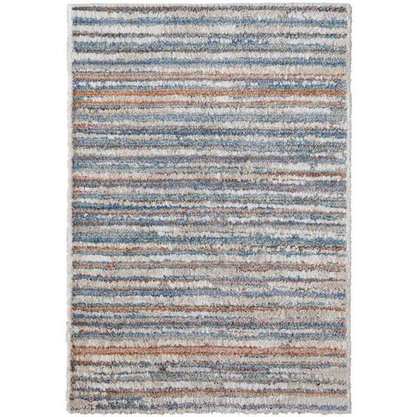 2 X 8 Ivory, Blue Striped Area Rug