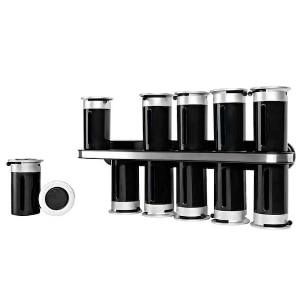 Honey-Can-Do Zero Gravity 12-Canister Wall-Mount Magnetic Spice Rack in Black/Silver