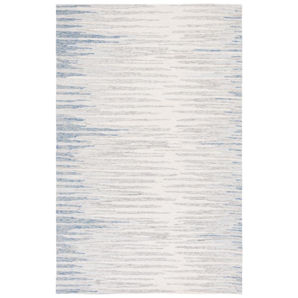 Handmade Abstract Ivory and Light Blue Wool Area Rug, 4' x 6'