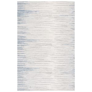 Abstract Ivory/Light Blue 4 ft. x 6 ft. Contemporary Striped Area Rug