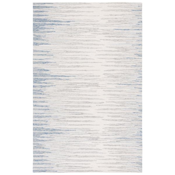 SAFAVIEH Abstract Ivory/Light Blue 4 ft. x 6 ft. Contemporary Striped Area Rug