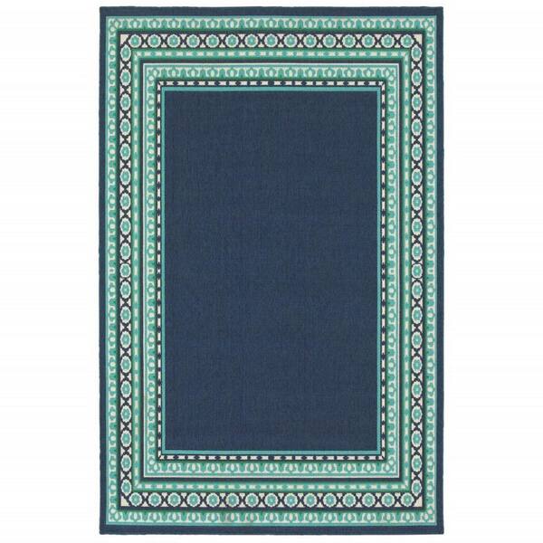 Blue, Green 5 ft. x 8 ft. Loomed Polyester Indoor/Outdoor Area Rug