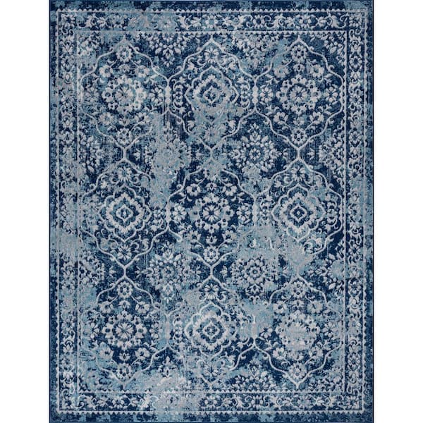 Tayse Rugs Diamond Damask Blue 5 ft. x 8 ft. Indoor Area Rug