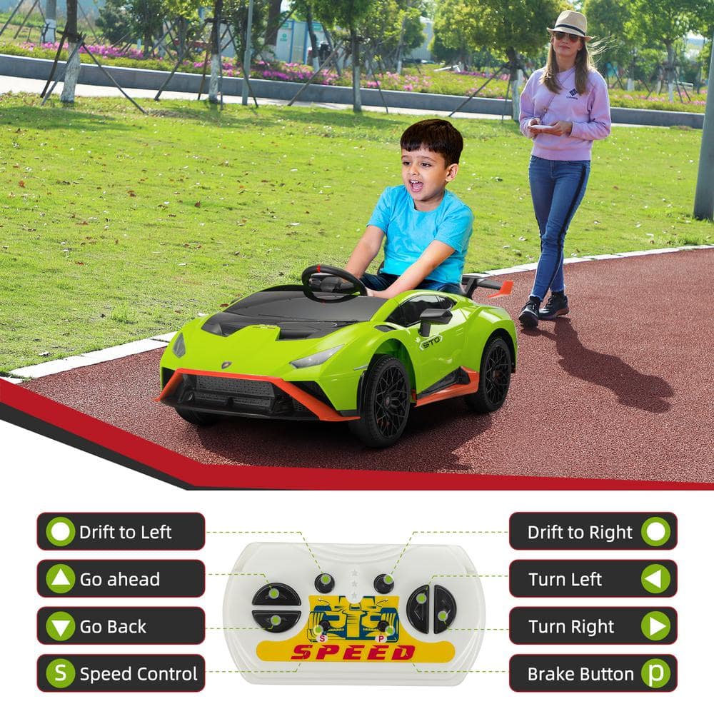 Green 12V Lamborghini STO Kids Electric Ride-On Car with Remote