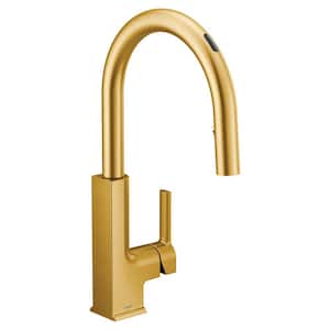 Sto Single-Handle Smart Touchless Pull Down Sprayer Kitchen Faucet with Voice Control and Power Clean in Brushed Gold