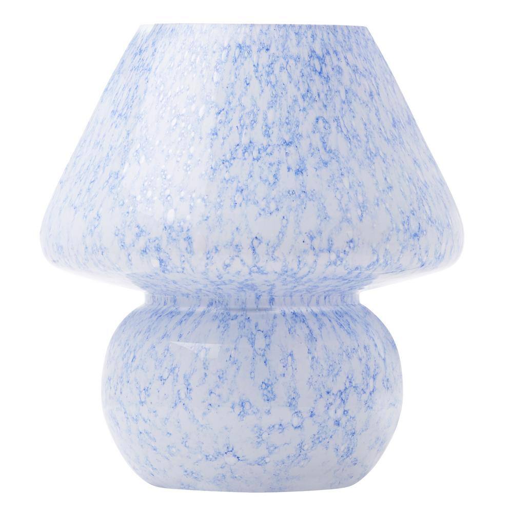 Serena 8.75 in. Blue and White Glass Mushroom Accent Lamp