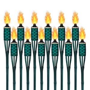 72 in.Dark Green Bamboo Torch Weather-Resistant Coated Outdoor Lighting Decor (12-Pack)