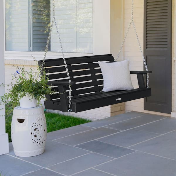 Weatherly 48 in. 2-Person Black Recycled Plastic Porch Swing
