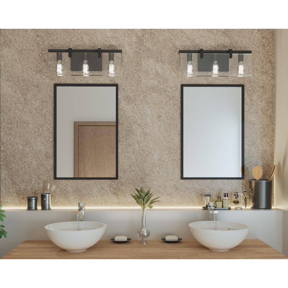 Antique Bronze 3-Light Bath Vanity with Beveled Glass Shade