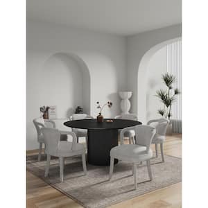 Hathaway and Palmer 7-Piece Round Black and Silver Lining Ash Wood Top Dining Room Set Seats 6