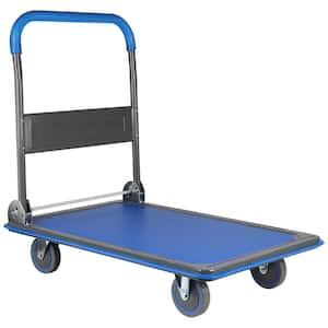 Heavy Duty Foldable 35.4 in.W Serving Tray Moving Platform Hand Truck in Blue with Swivel Push Handle