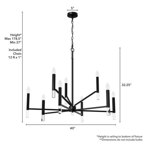 Hunter Sunjai 9-Light Matte Black Traditional Crystal Chandelier