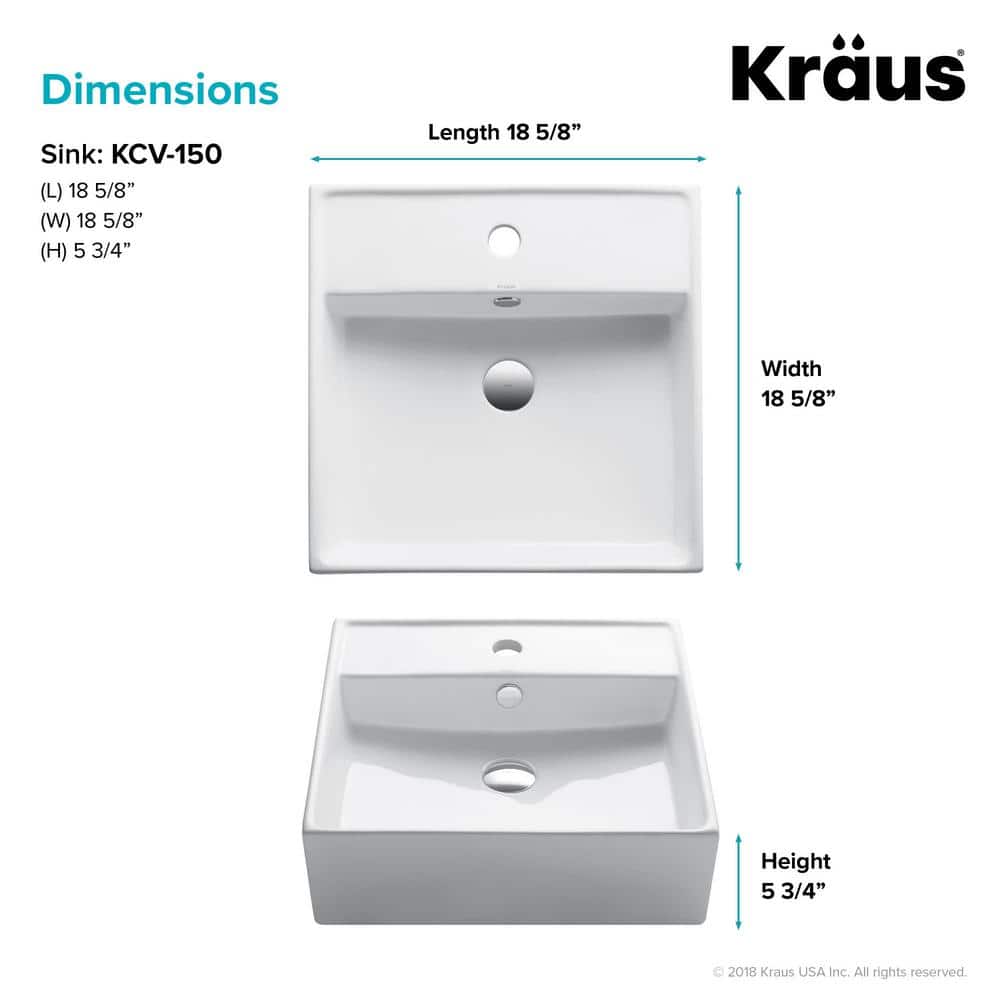 Modern Square White Ceramic Vessel Bathroom Sink, 18.5"