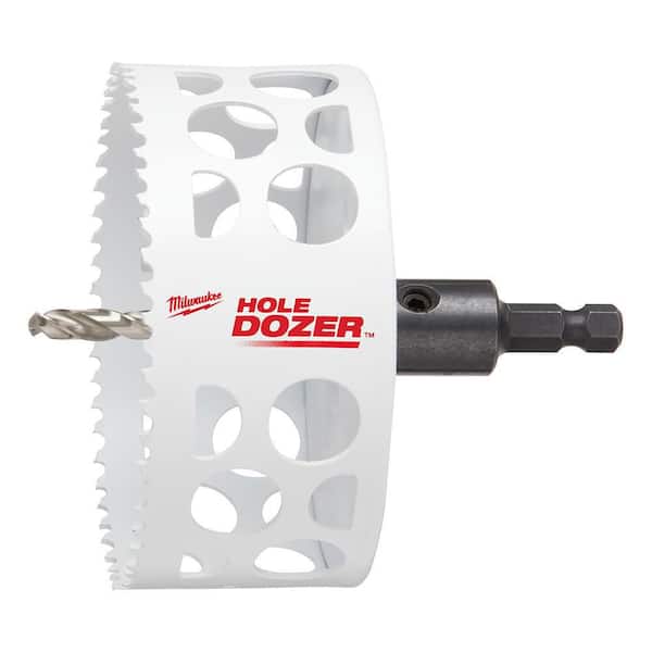 Milwaukee 4 in. HOLE DOZER Bi-Metal Hole Saw with 3/8 in. Arbor and Pilot  Bit 49-56-9685 - The Home Depot